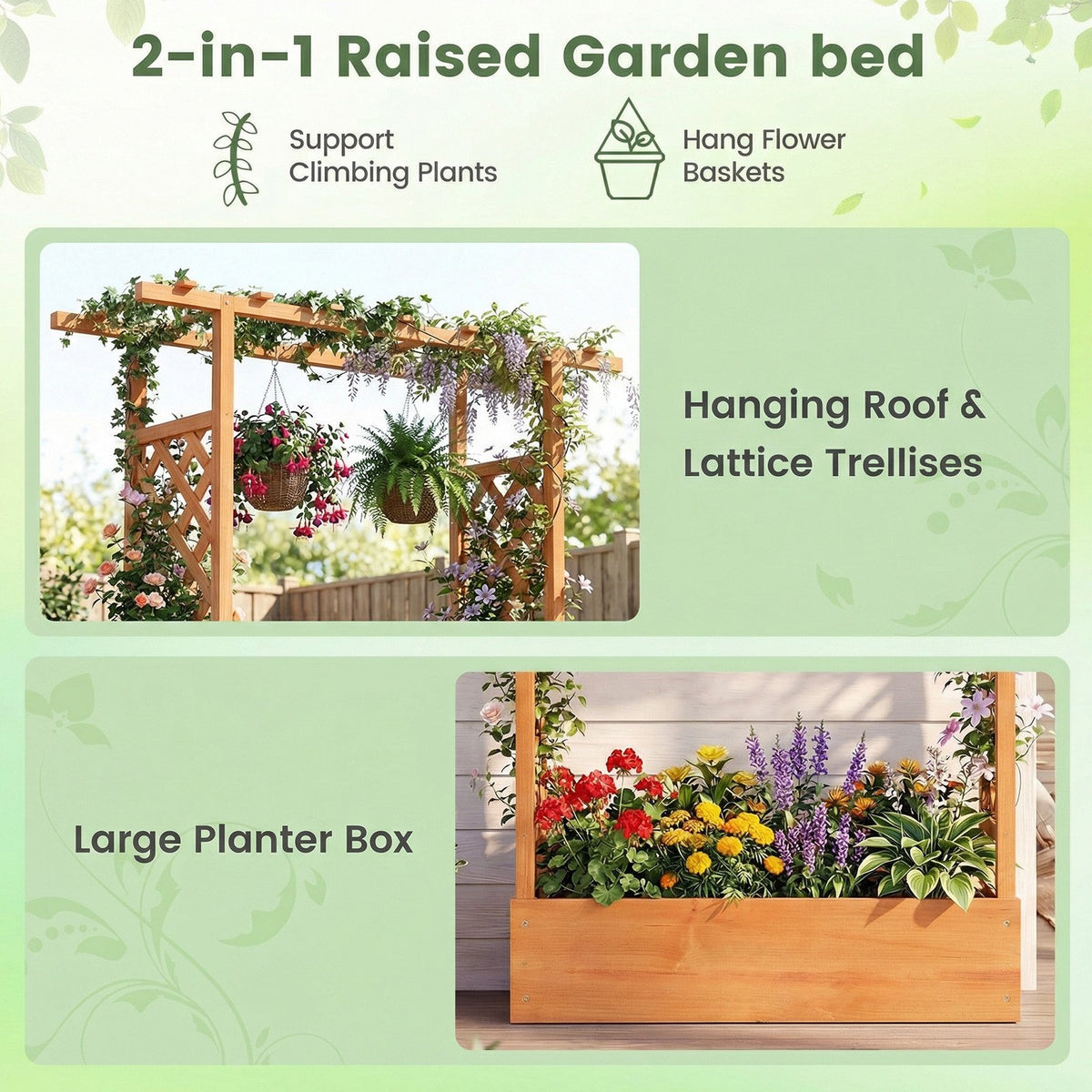 45 inch Tall Wooden Raised Garden Bed with Side Trellis and Hanging Roof-Orange view 7