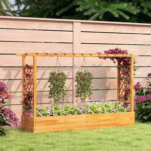 45 Inch Wooden Raised Garden Bed with Lattice Trellis for Outdoor-Natural view 2