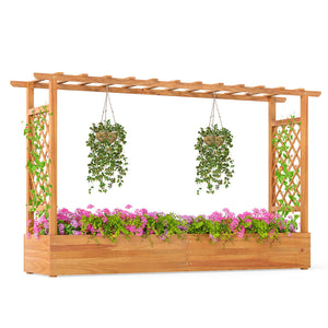 45 Inch Wooden Raised Garden Bed with Lattice Trellis for Outdoor-Natural view 4
