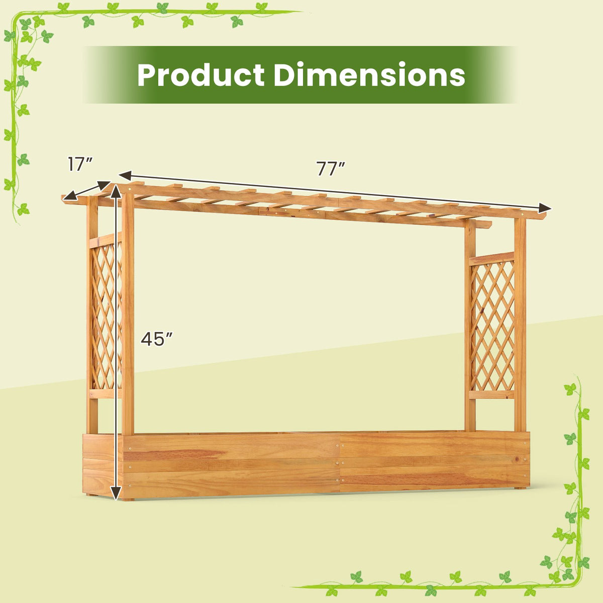 45 Inch Wooden Raised Garden Bed with Lattice Trellis for Outdoor-Natural view 5