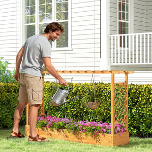 45 Inch Wooden Raised Garden Bed with Lattice Trellis for Outdoor-Natural view 6