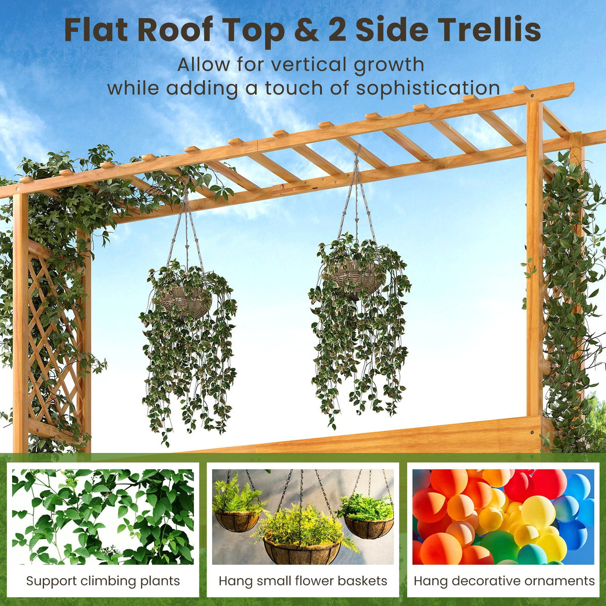 45 Inch Wooden Raised Garden Bed with Lattice Trellis for Outdoor-Natural view 9