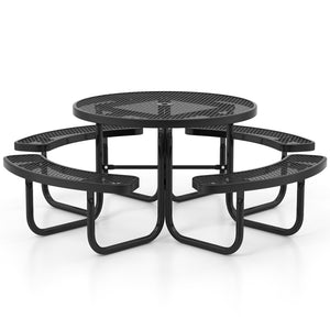 45 Inches Outdoor Round Picnic Table and Bench Set for 8 with Umbrella Hole-Black view 4