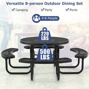 45 Inches Outdoor Round Picnic Table and Bench Set for 8 with Umbrella Hole-Black view 6