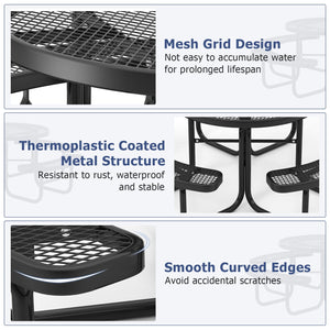 45 Inches Outdoor Round Picnic Table and Bench Set for 8 with Umbrella Hole-Black view 9