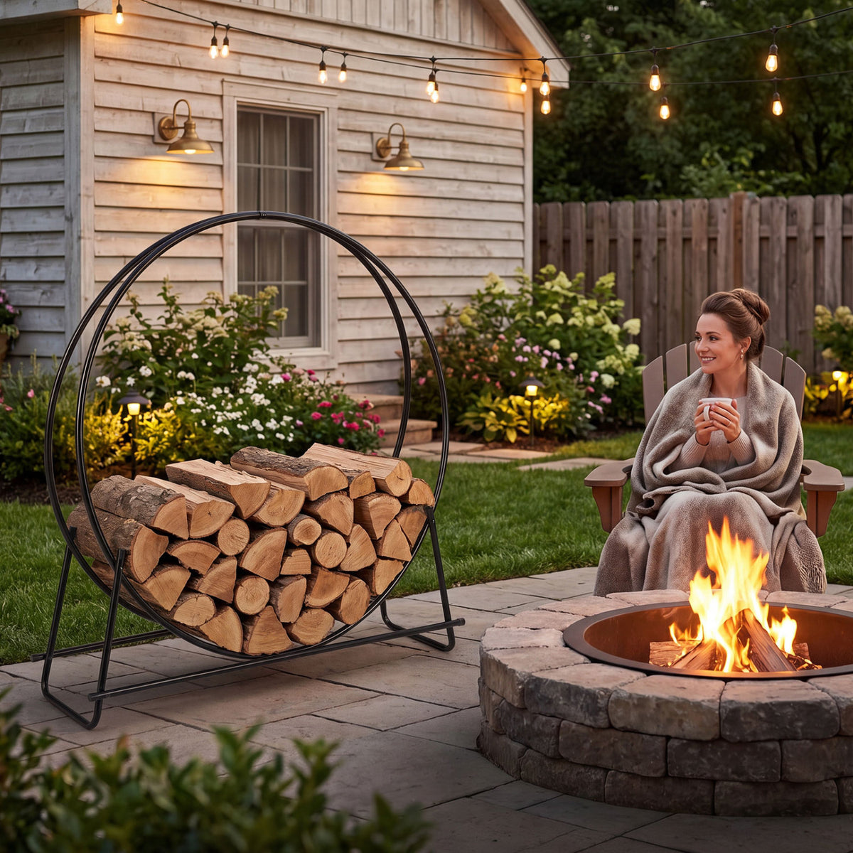 45 inches Round Firewood Rack with Heavy-Duty Metal Frame view 3