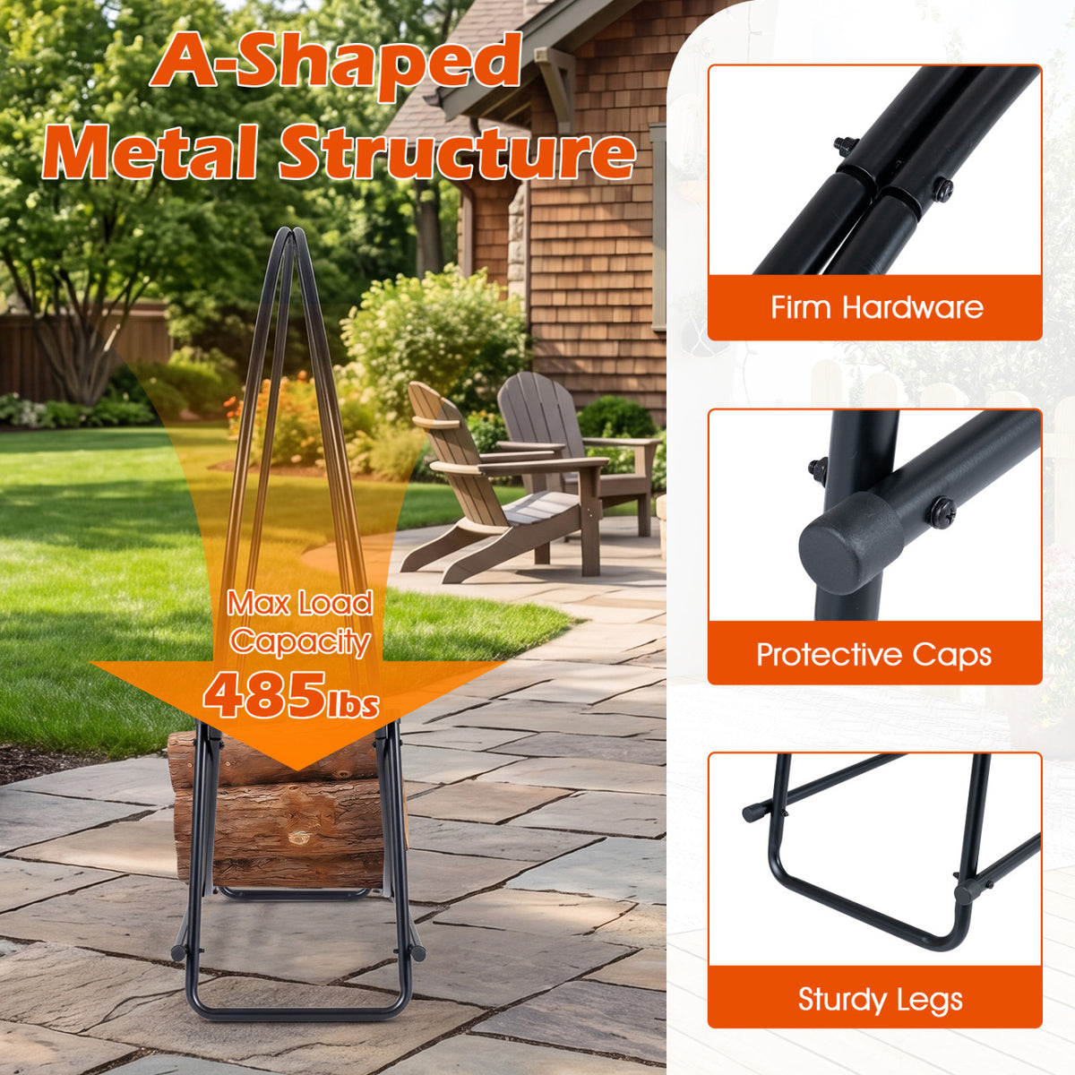 45 inches Round Firewood Rack with Heavy-Duty Metal Frame view 7