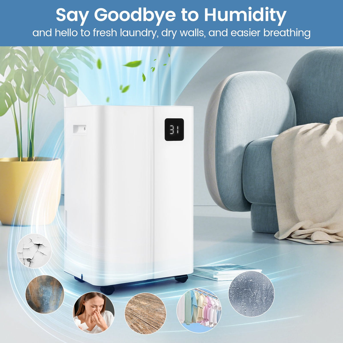4500 Sq.Ft 54 Pints Dehumidifier with 3 Modesfor Home and Basement-White view 2