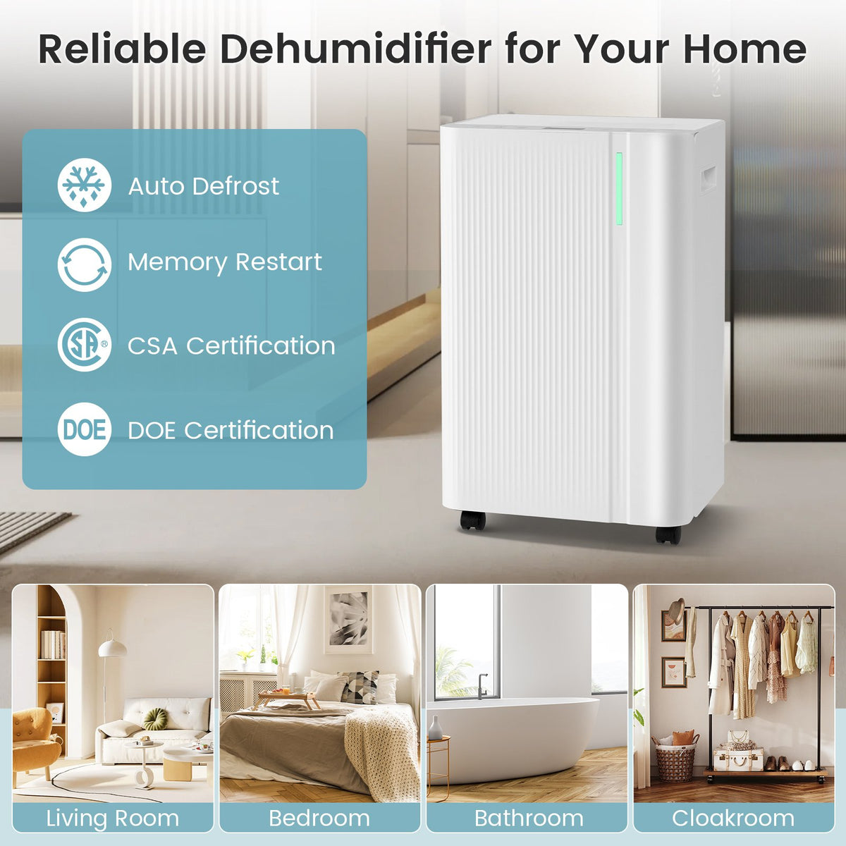 4500 Sq.Ft 54 Pints Dehumidifier with Drain Hose for Home-White view 7