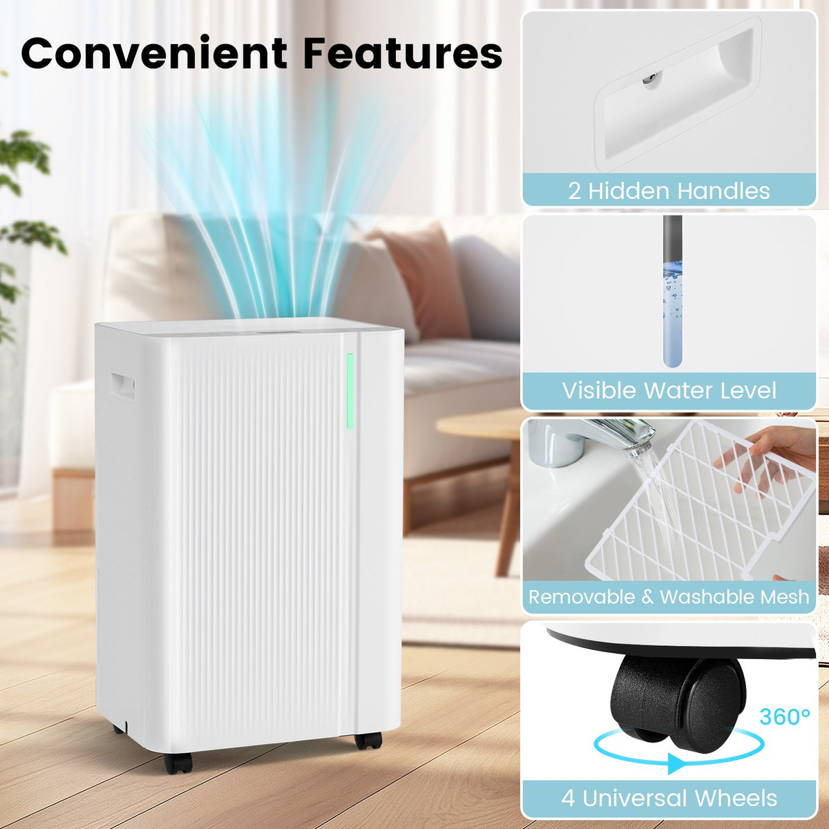 4500 Sq.Ft 54 Pints Dehumidifier with Drain Hose for Home-White view 8