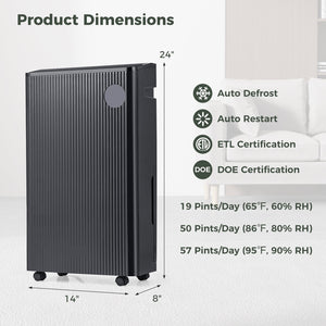 4500 Sq. Ft 57 Pint Quiet Dehumidifier for Basement with 4 Modes-Black view 4