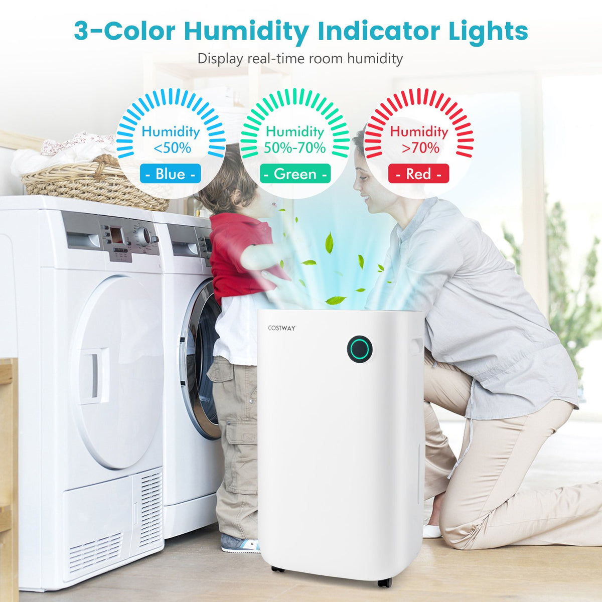 4500 Sq. Ft Dehumidifier with 5 Modes and 3-Color Indicator Light-White view 6