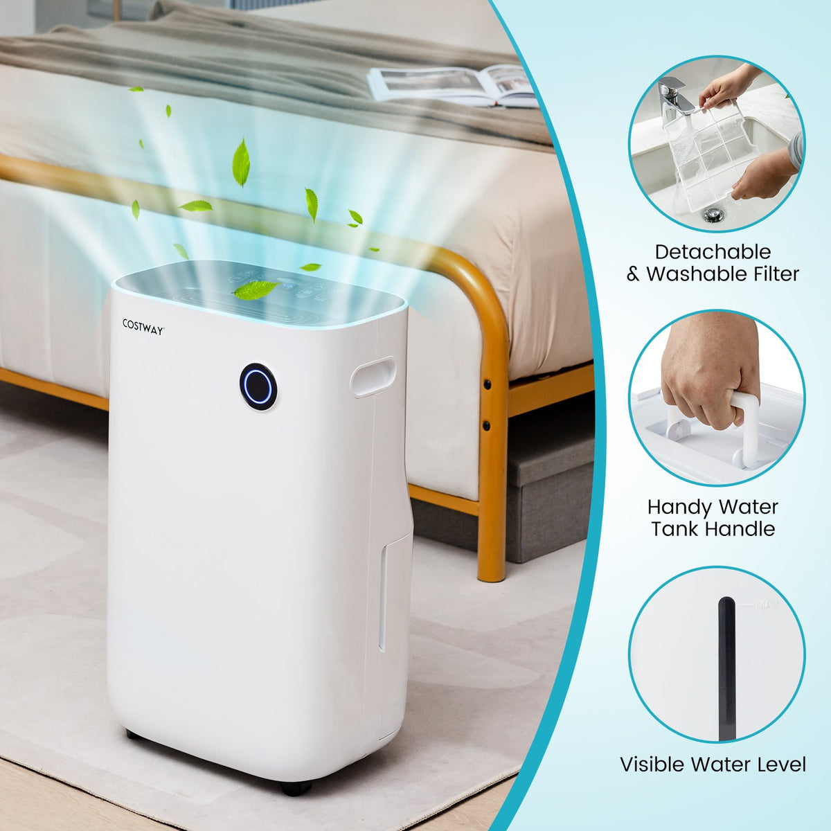 4500 Sq. Ft Dehumidifier with 5 Modes and 3-Color Indicator Light-White view 7