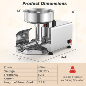 450W Electric Tomato Strainer Commercial Grade Food Mill Stainless Steel Sauce Maker view 3