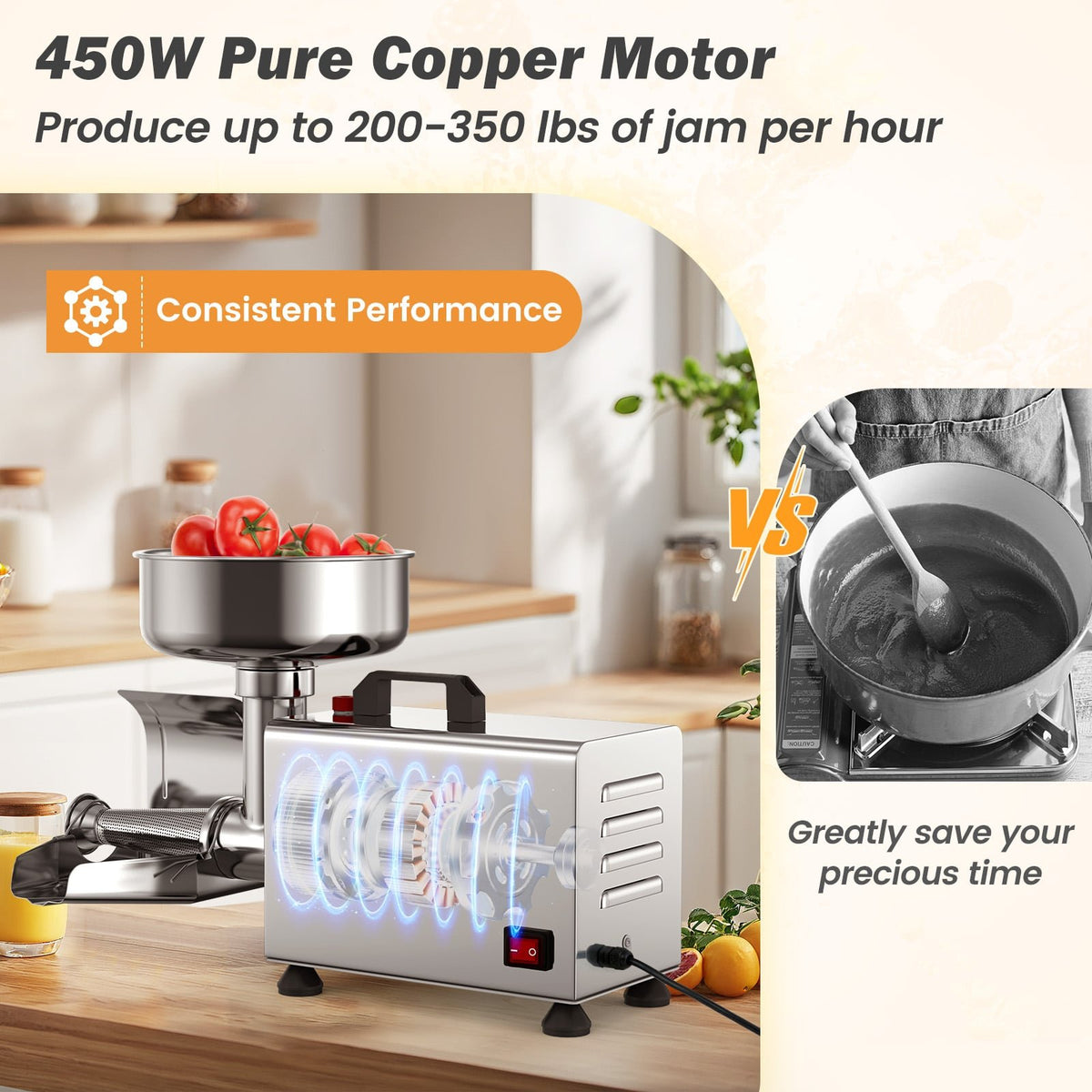 450W Electric Tomato Strainer Commercial Grade Food Mill Stainless Steel Sauce Maker view 4