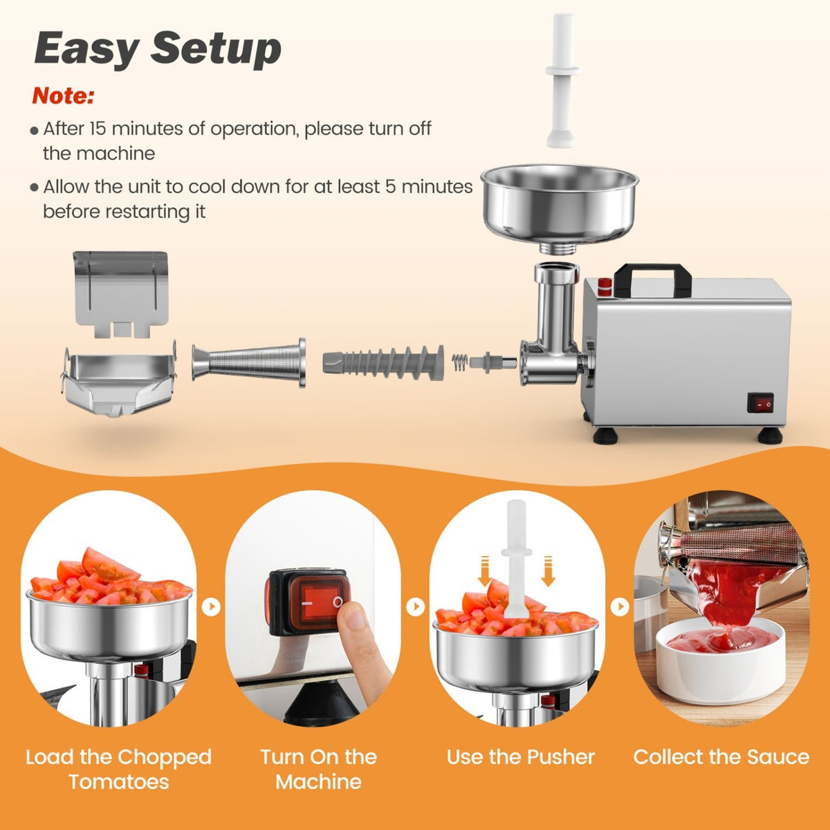 450W Electric Tomato Strainer Commercial Grade Food Mill Stainless Steel Sauce Maker view 9