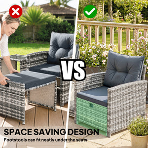 5 Piece Patio Furniture Set, Wicker Patio Chairs with Ottomans, 2-Tier Glass Coffee Table and Cushions – view 3