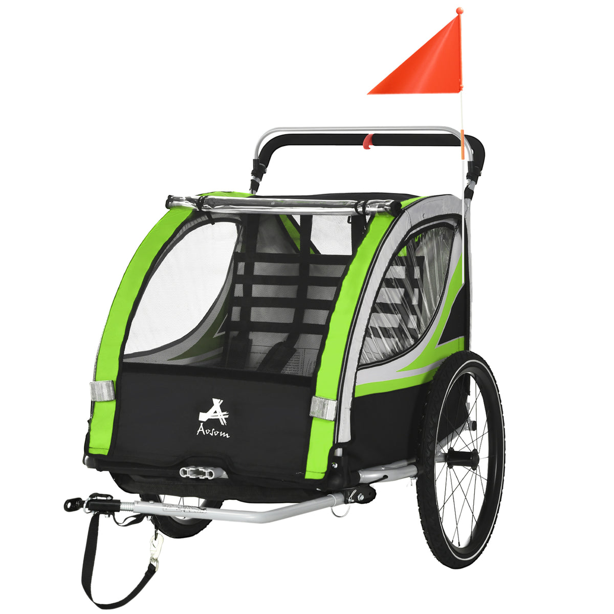 Aosom 3-in-1 Bike Trailer for Kids, Running Stroller with 2 Seats, Jogging Cart with 5-Point Harness, Storage Units