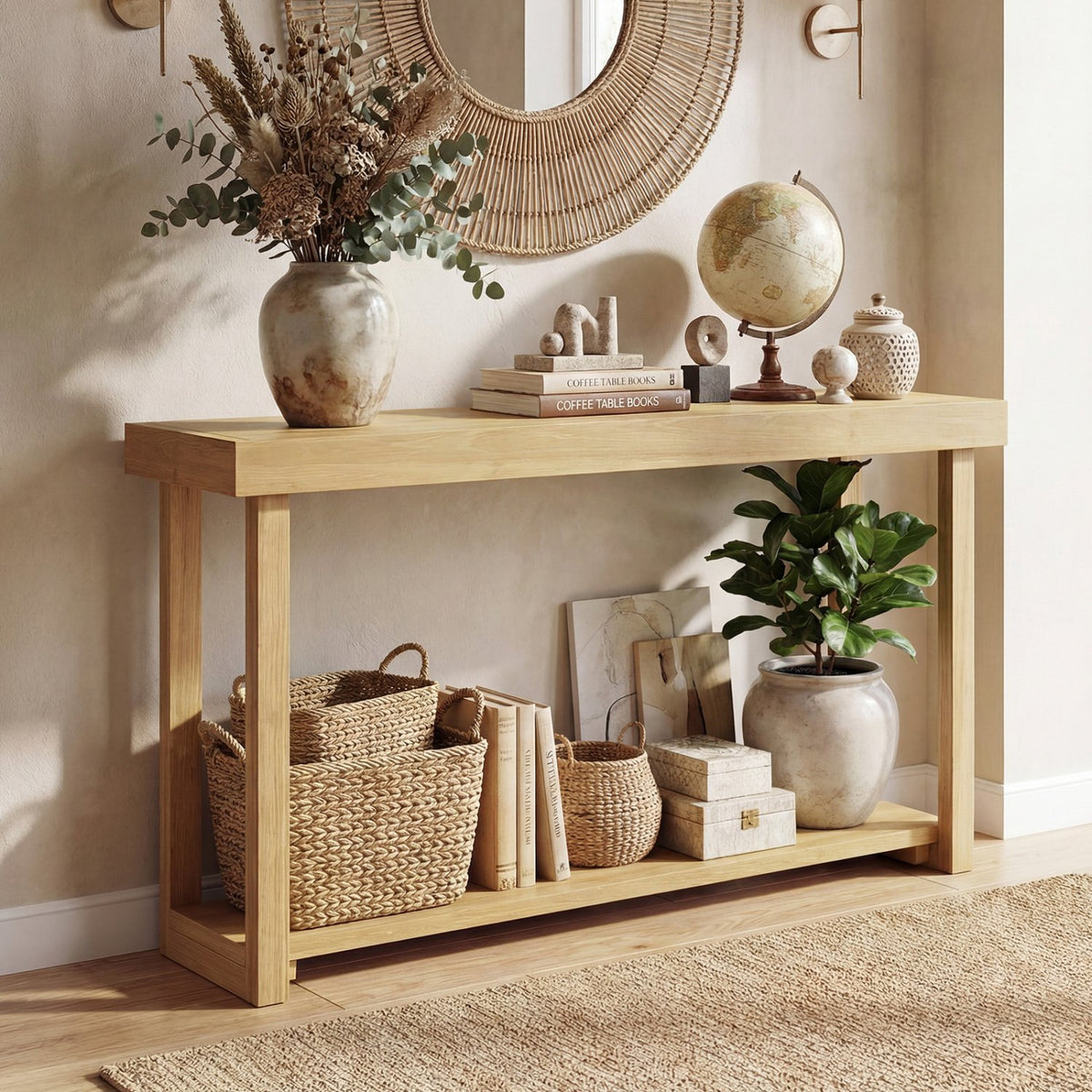46 Inch Solid Wood Console Table 2-Tier Narrow Farmhouse Sofa Table view 2