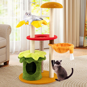 46 Inch Tall Cat Tree Multi-Level with Padded Perch and Hanging Basket Bed-Yellow view 3