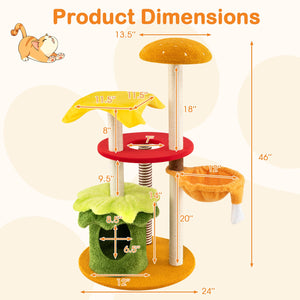 46 Inch Tall Cat Tree Multi-Level with Padded Perch and Hanging Basket Bed-Yellow view 5