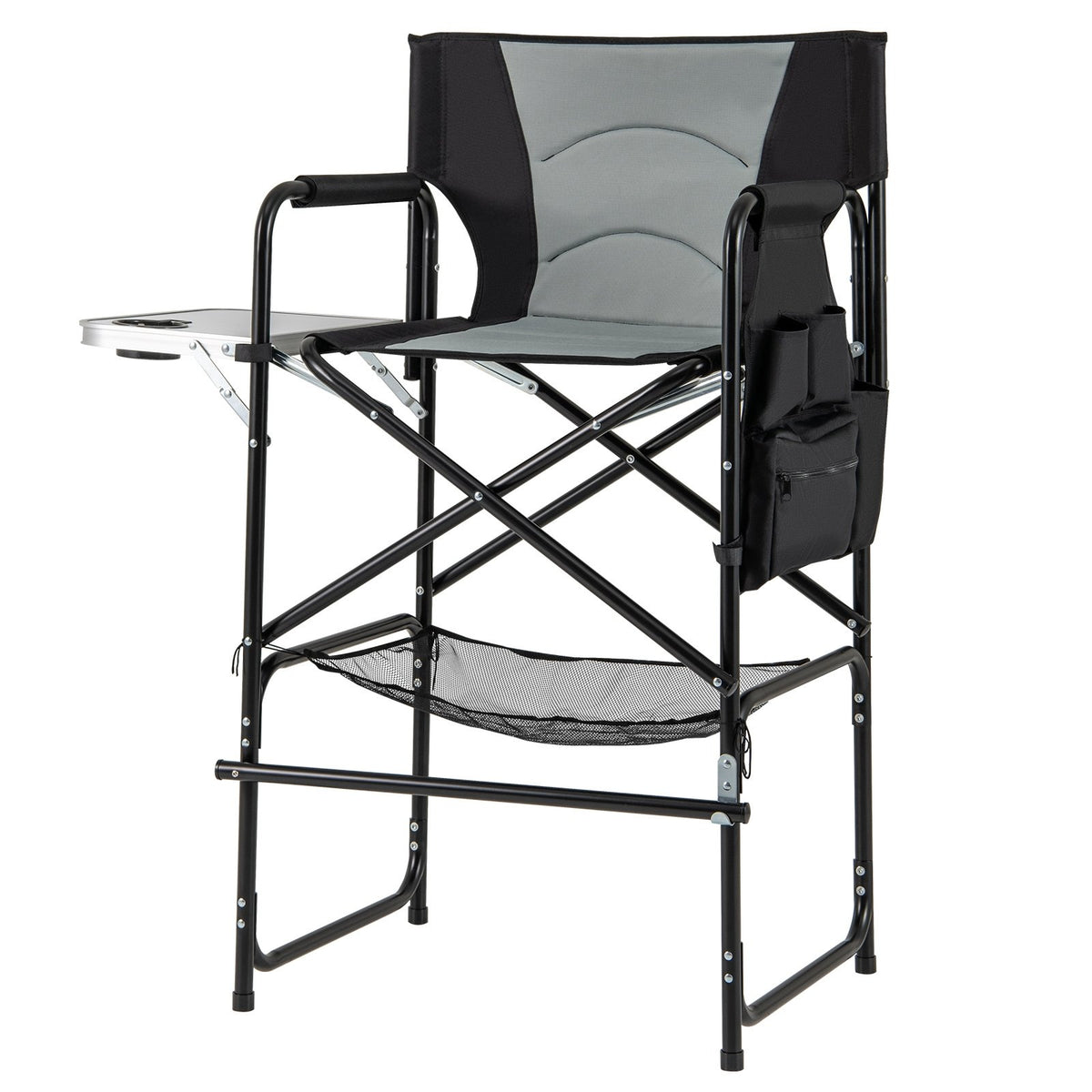 46 Inches Tall Directors Chair with Foldable Side Table and Footrest-Gray view 3