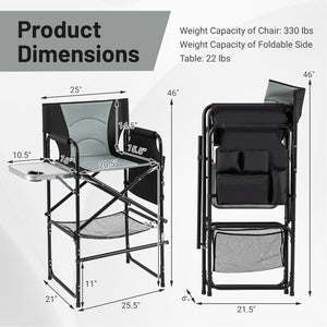 46 Inches Tall Directors Chair with Foldable Side Table and Footrest-Gray view 4