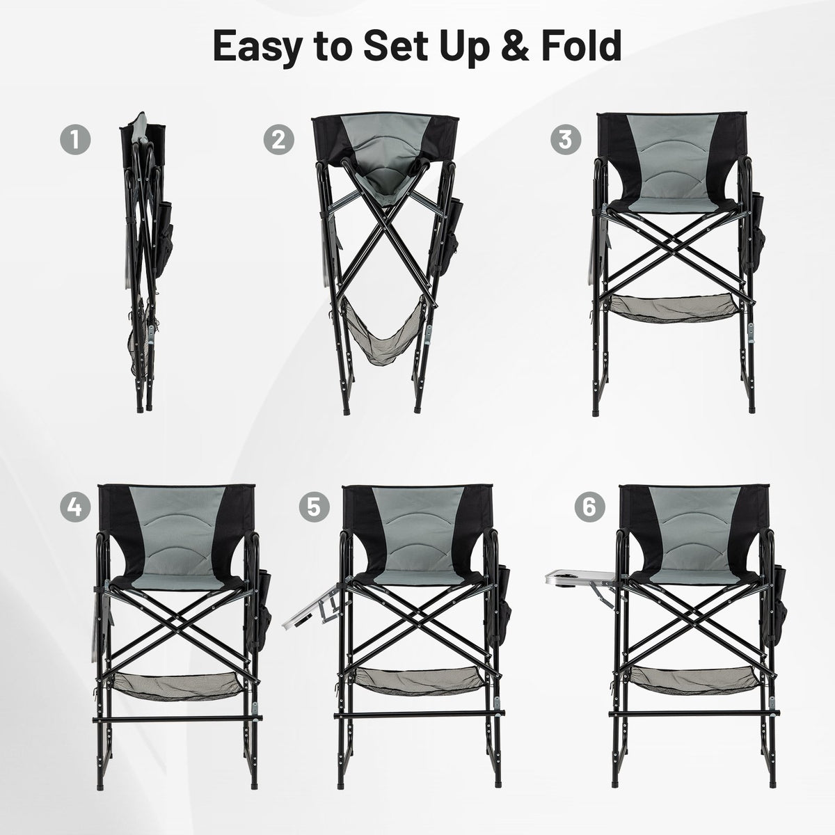 46 Inches Tall Directors Chair with Foldable Side Table and Footrest-Gray view 6