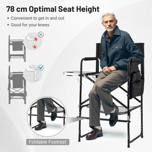 46 Inches Tall Directors Chair with Foldable Side Table and Footrest-Gray view 7