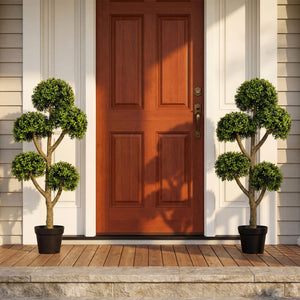 46-Inch Artificial Boxwood Topiary Tree Fake Potted Boxwood Tree with 5 Ball-Shaped Topiaries view 2