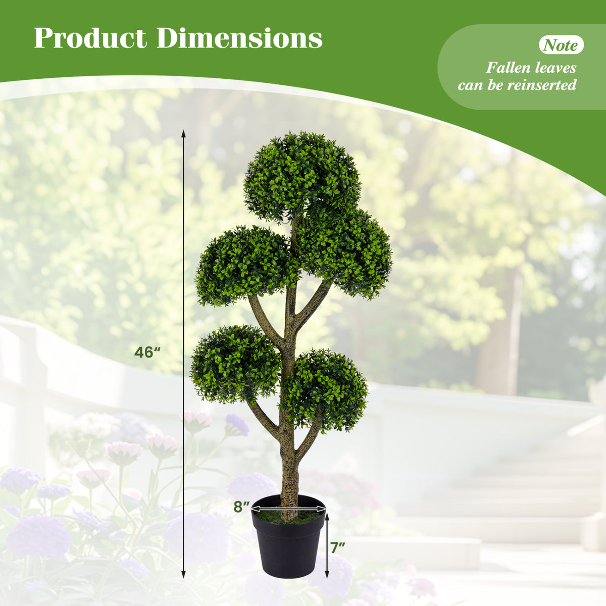 46-Inch Artificial Boxwood Topiary Tree Fake Potted Boxwood Tree with 5 Ball-Shaped Topiaries view 3