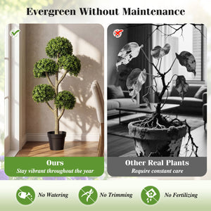 46-Inch Artificial Boxwood Topiary Tree Fake Potted Boxwood Tree with 5 Ball-Shaped Topiaries view 4