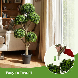 46-Inch Artificial Boxwood Topiary Tree Fake Potted Boxwood Tree with 5 Ball-Shaped Topiaries view 7