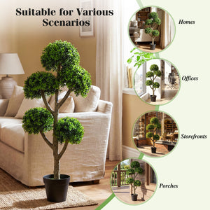 46-Inch Artificial Boxwood Topiary Tree Fake Potted Boxwood Tree with 5 Ball-Shaped Topiaries view 8