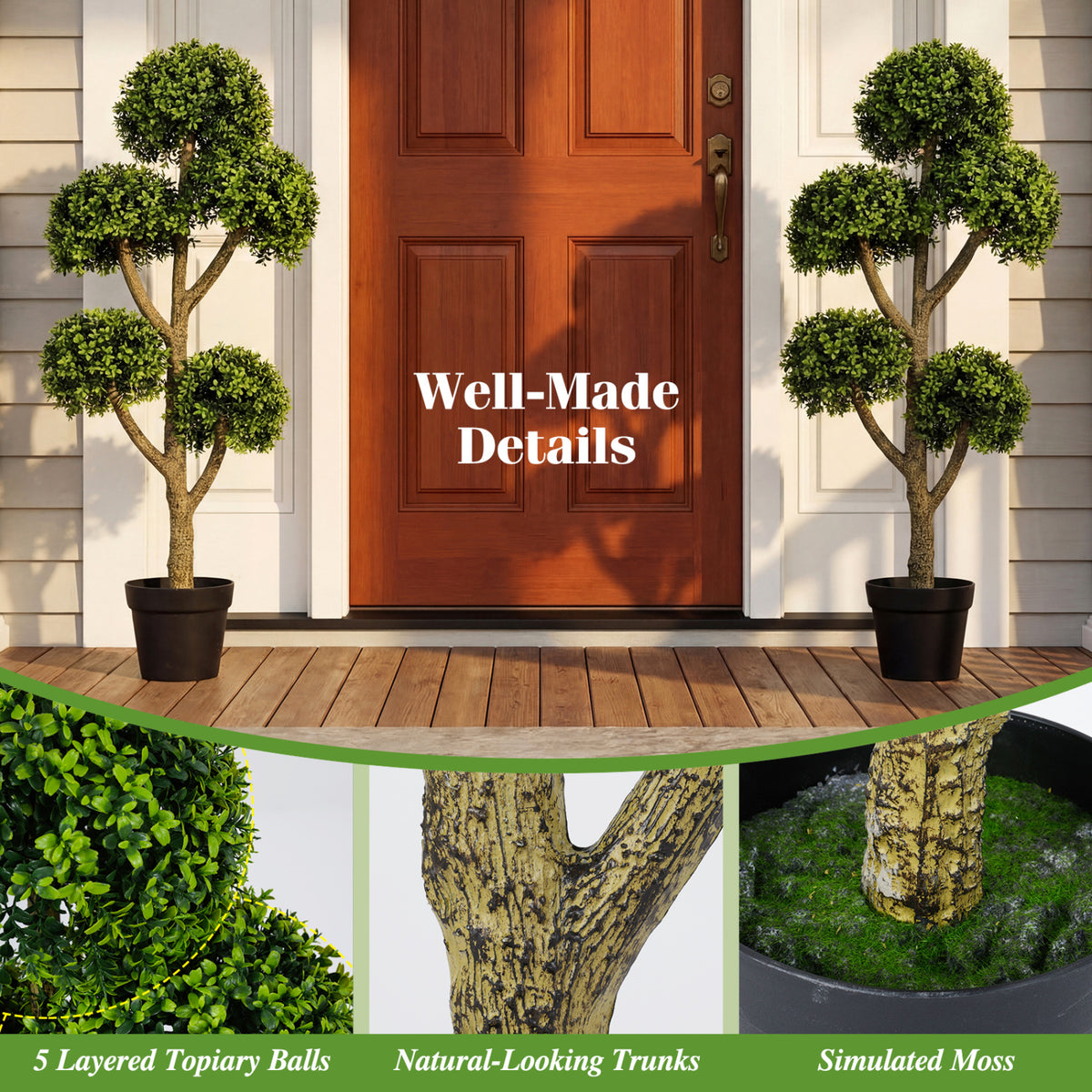 46-Inch Artificial Boxwood Topiary Tree Fake Potted Boxwood Tree with 5 Ball-Shaped Topiaries view 9
