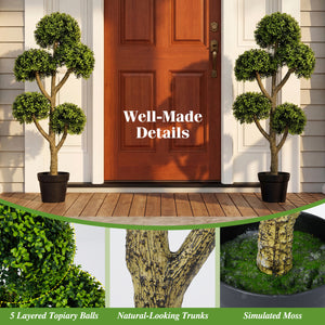 46-Inch Artificial Boxwood Topiary Tree Fake Potted Boxwood Tree with 5 Ball-Shaped Topiaries view 9