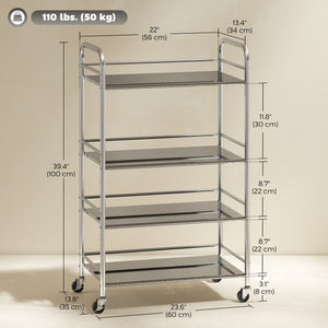 3 Tier Stainless Steel Rolling Cart with Adjustable Shelf, Utility Cart on Wheels with Handles for Kitchen – view 9
