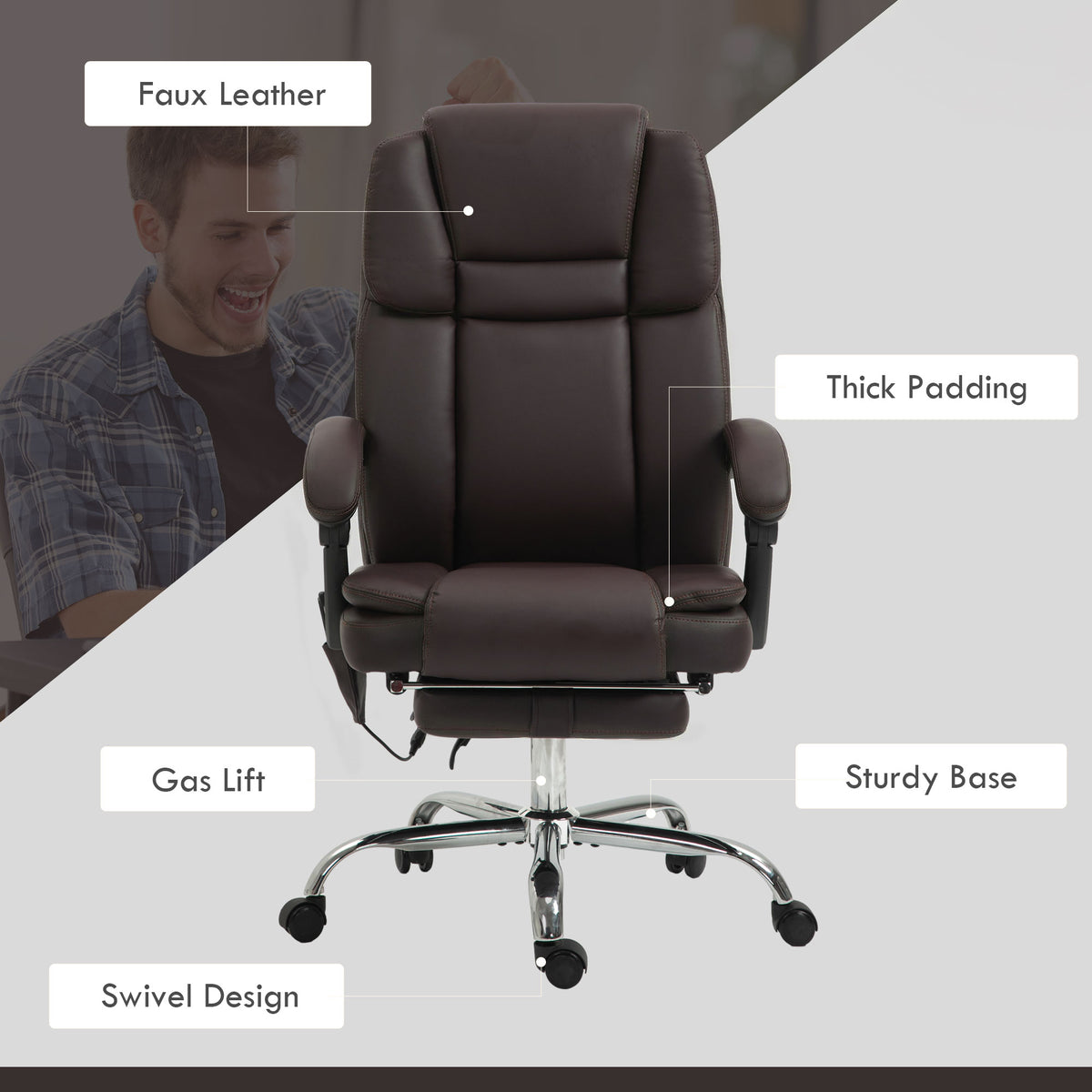 Massage Office Chair, Reclining Executive Office Chair with 6-Point Vibration, Footrest and High Back, Black – view 13