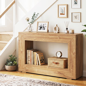47 inches 2-Tier Farmhouse Console Table with Open Storage Shelf for Living Room-Natural view 6