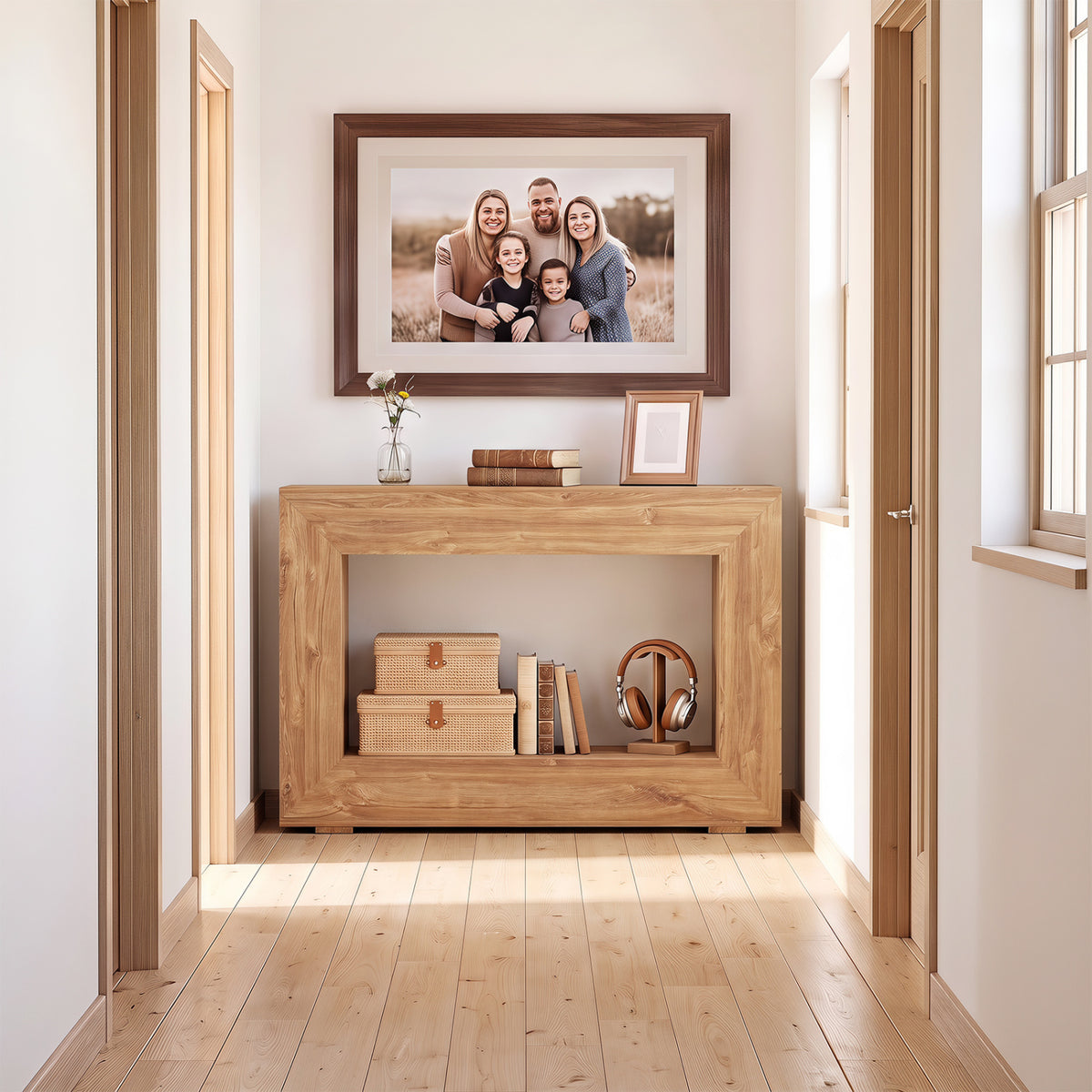 47 inches 2-Tier Farmhouse Console Table with Open Storage Shelf for Living Room-Natural view 7