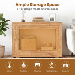 47 inches 2-Tier Farmhouse Console Table with Open Storage Shelf for Living Room-Natural view 9