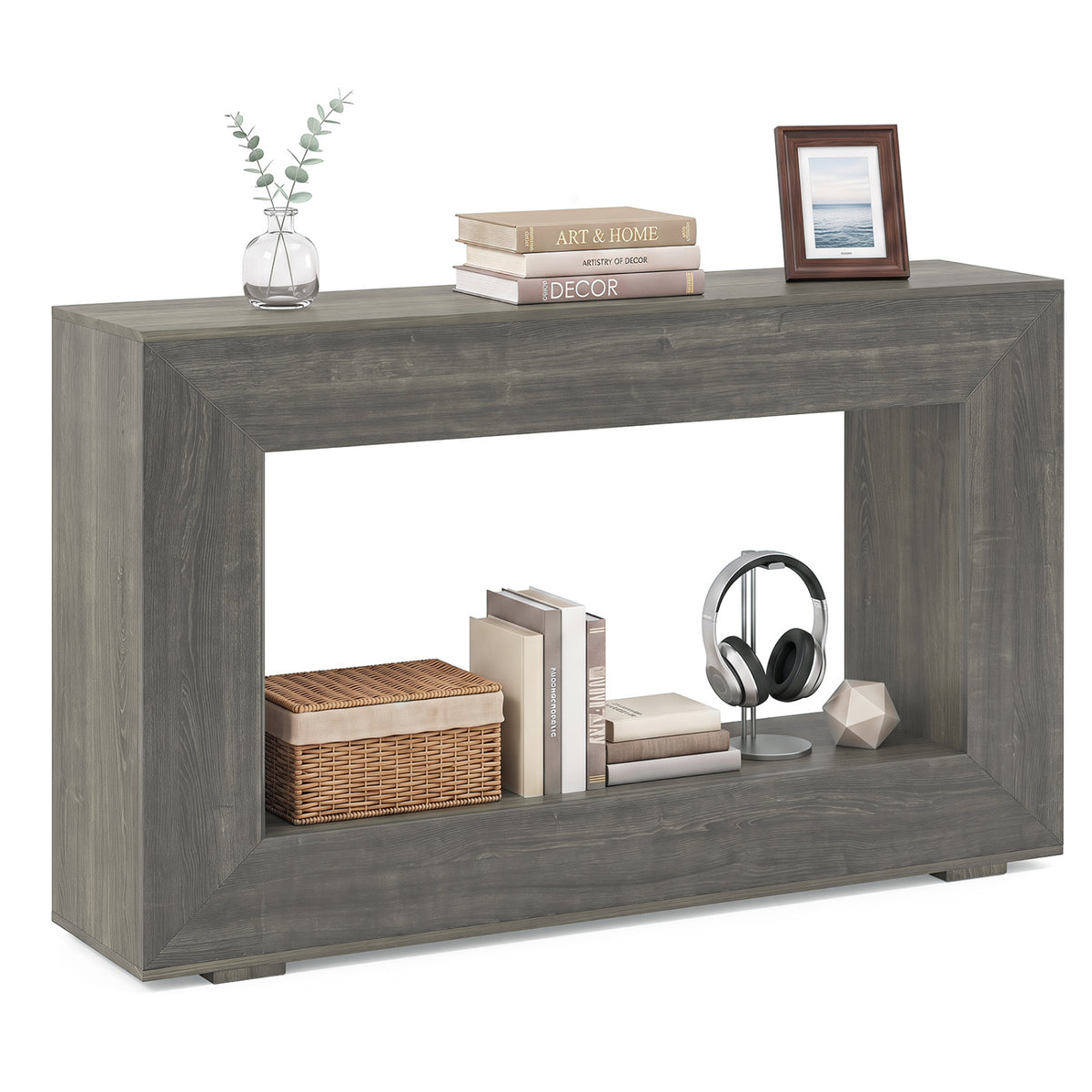 47 inches 2-Tier Farmhouse Console Table with Open Storage Shelf for Living Room-Oak