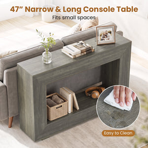 47 inches 2-Tier Farmhouse Console Table with Open Storage Shelf for Living Room-Oak view 8