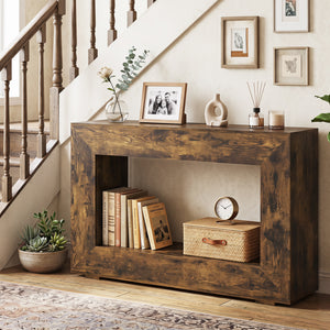 47 inches 2-Tier Farmhouse Console Table with Open Storage Shelf for Living Room-Rustic Brown view 2