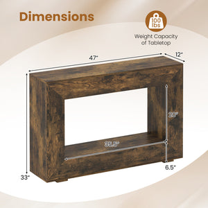 47 inches 2-Tier Farmhouse Console Table with Open Storage Shelf for Living Room-Rustic Brown view 5