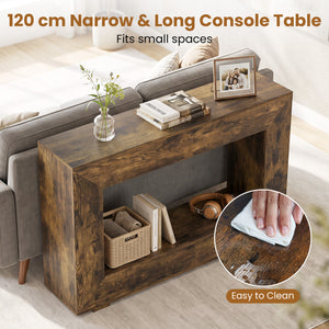 47 inches 2-Tier Farmhouse Console Table with Open Storage Shelf for Living Room-Rustic Brown view 8