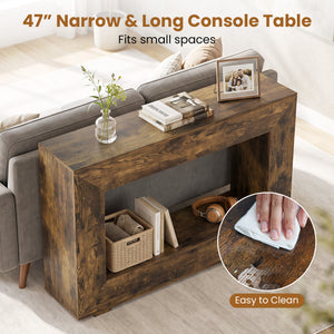 47 inches 2-Tier Farmhouse Console Table with Open Storage Shelf for Living Room-Rustic Brown view 9