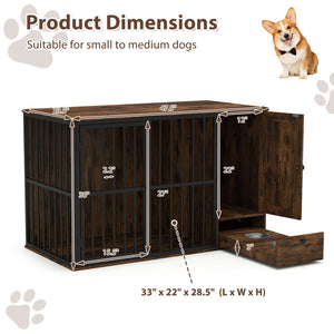 47.5 inch Dog Crate Furniture with Hidden Pull-out Bowls in Drawer for Small and Medium Dogs-Rustic Brown view 5