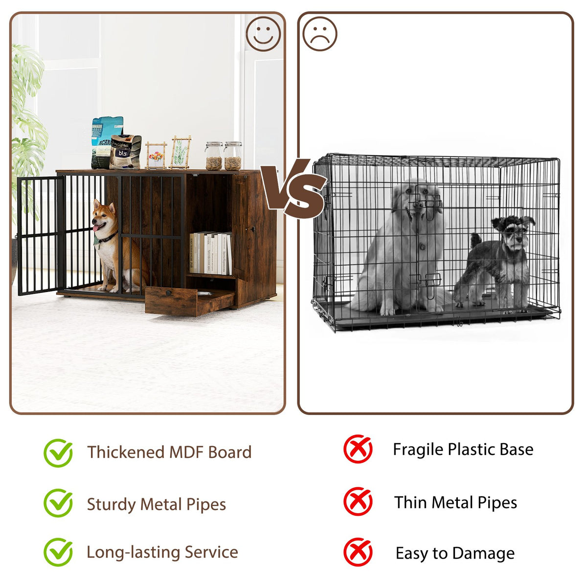 47.5 inch Dog Crate Furniture with Hidden Pull-out Bowls in Drawer for Small and Medium Dogs-Rustic Brown view 7
