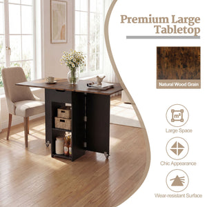 47.5 Inch Farmhouse Extendable Wooden Dinner Table with Lockable Wheels-Rustic Brown view 7